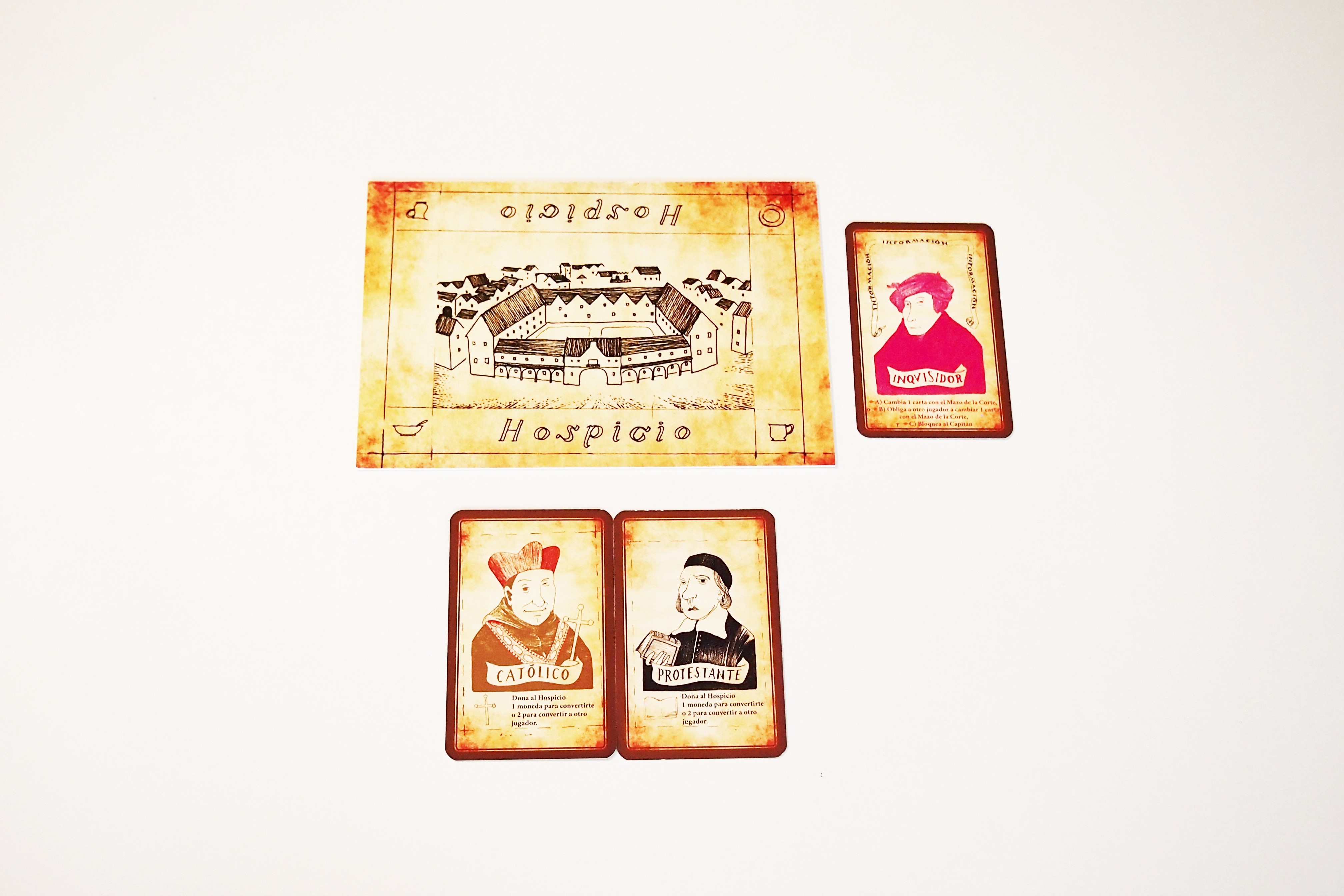 Con Reforma, la expansión, se añade el tablero de hospicio, un nuevo personaje (en sustitución del embajador) y las cartas de bando. 