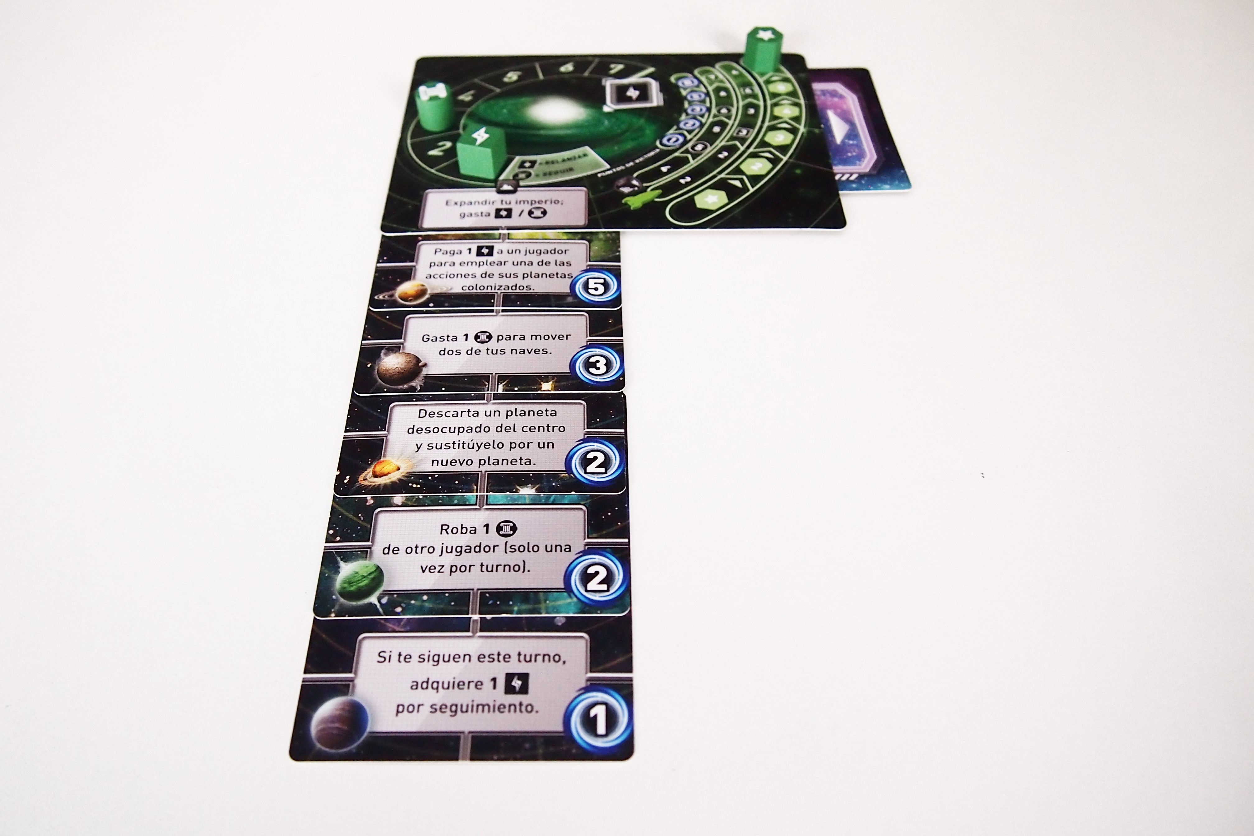 La partida termina cuando un jugador obtiene 21 puntos, ya sea a través de los planetas conquistados o de la expansión en su marcador imperial. 